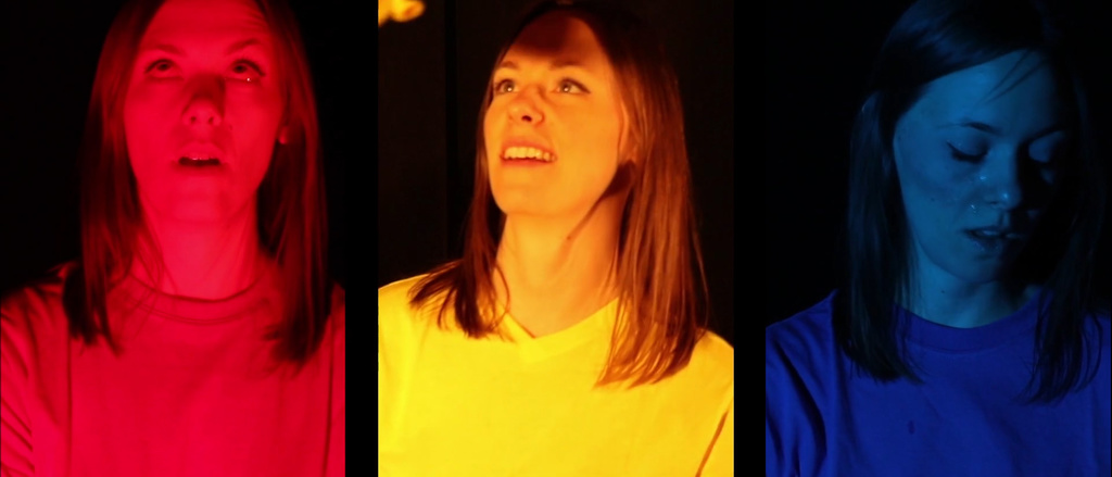 Three differently color washed photos of a person in a collage